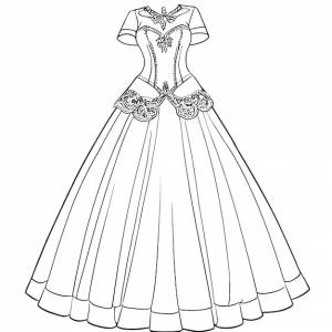 Ручная рисованная векторная иллюстрация страницы раскраски платья принцессы