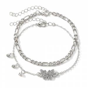 2023 Лето Браслет Ювелирные Изделия Европейский Стиль Простой Ювелирный Подарок Змеиная Кость Цепочка Хрустальный Ножной Браслет 2 Шт