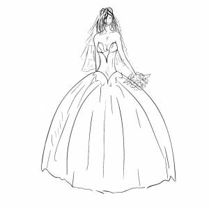 Раскраски Раскраска Невеста с букетом