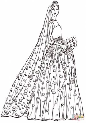 Раскраска Невеста с букетом из калл