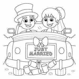 Свадебная машина жених и невеста молодожены раскраски