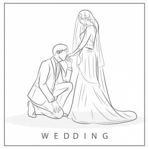 Рисование линии искусства каракули свадьба невеста жених пара любовь праздник романтический план свадьбы