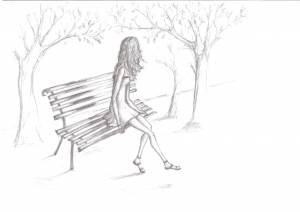 Девушка со спины осенью рисунок карандашом