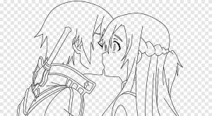 Асуна Кирито Рисование Line Art Sword Art Online, Аниме поцелуй, угол, белый png