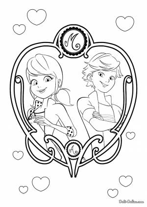 Раскраска Влюблённые Маринетт и Адриан Агрест