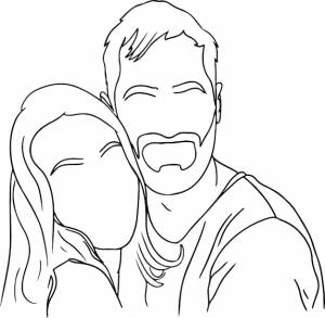 Пара штриховых рисунки, минималистский контур людей, простой эскиз, любовный рисунок, векторная иллюстрация, дизайн