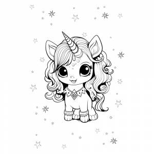 Раскраска Милая единорожка со звёздочками