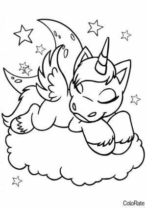 Раскраска Единорог на облачке