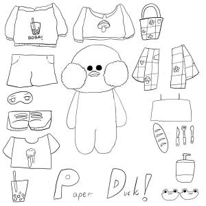 Раскраска уточка лалафанфан с одеждой отдельно