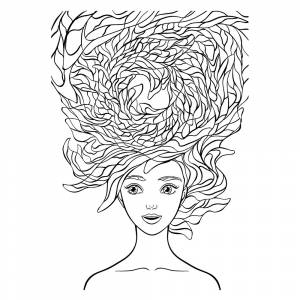 Раскраска Арт-терапия Прическа из листьев