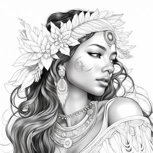книги-раскраски для взрослых индийская женщина профиль сбоку глаза открытые волосы опущены