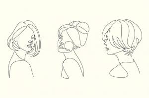 Непрерывная линия, рисунок лица и прически, концепция моды, женская красота, вектор