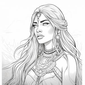 книги-раскраски для взрослых индийская женщина профиль сбоку глаза открытые волосы опущены