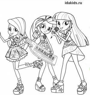 Раскраска Девочки из Эквестрии Рейнбоу Рокс
