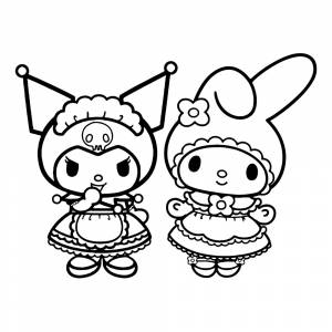 Раскраска Куроми и Май Мелоди в платьях