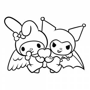Раскраска Куроми чертёнок и Май Мелоди ангелочек