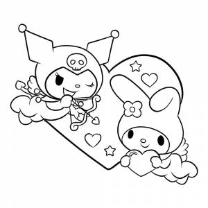 Раскраска Куроми и Май Мелоди на День святого Валентина