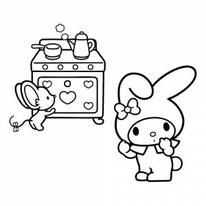 Раскраска Май Мелоди готовит вместе с Флэтом