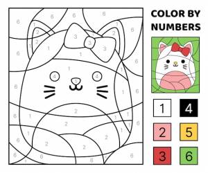 Белая кошка раскраска по номерам squishmallow раскраска игра для детей kawaii cartoon vector