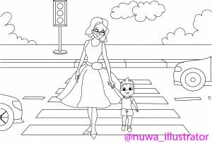 Иллюстрация ПДД раскраска в стиле 2d, детский