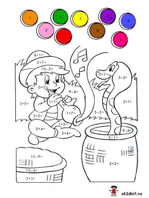Раскраски с примерами на сложение и вычитание » От 2 до 7