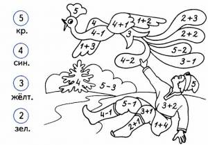 Раскраска с примерами в пределах 10