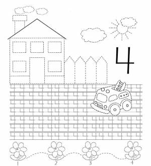 Раскраски писать, Раскраска Учимся писать цифру 4 прописи цифры