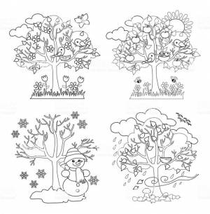 Four Seasons Trees Clipart and Vector with Spring, Summer, Fall and