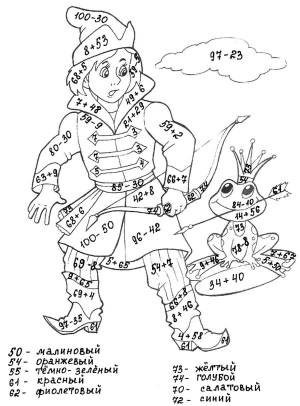 Раскраски С примерами 2 класс сложение и вычитание в пределах 100