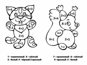 Раскраска с примерами в пределах 10