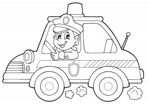 Раскраска Полицеский в машине