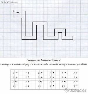 Раскраски Графический диктант Графический диктант , рисуем по клеточкам змею