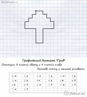 Раскраски Графический диктант Графический диктант , рисуем по клеточкам гриб