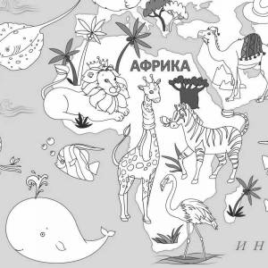 Раскраски Карта мира с животными