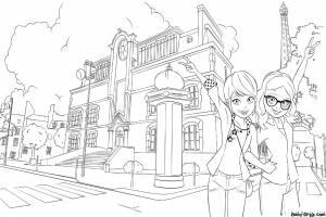 Раскраска Девочки идут в школу