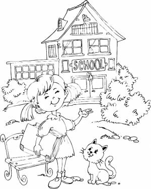 Раскраски Раскраска Девочка идет в школу школа