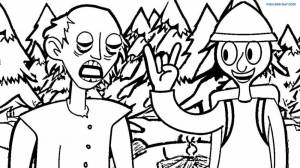 Раскраска Гренни и Балди в лесу