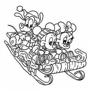 Раскраска Микки и Минни Маус, Плуто в санях