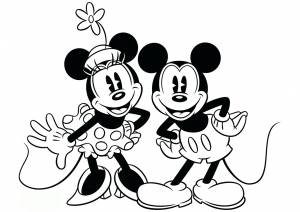 Раскраска Минни и Микки Маус из старого мультфильма