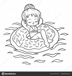Книга-раскраска, Девушка и надувное кольцо для плавания пончиков Векторное изображение ©ksenya_savva 329612280