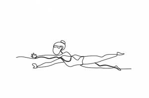 Женщина плавает брассом плавание на пляже однолинейным рисунком