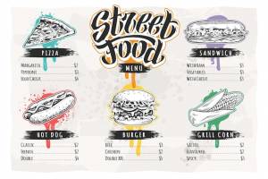 Шаблон оформления меню уличной еды в стиле граффити