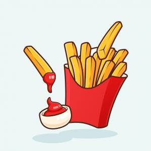 Простой картофель фри с кетчупом изолированные векторный дизайн иллюстрации