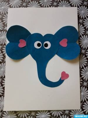 Мастер-класс по аппликации из цветной бархатной бумаги «Слоник» из сердечек