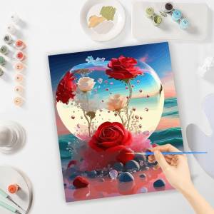 Рамка Diy Картина по номерам для взрослых Наборы для начинающих Песчаный пляж Красная роза Цветы Рисунок Раскраска по номерам Подарок своими руками для украшения дома 40x50