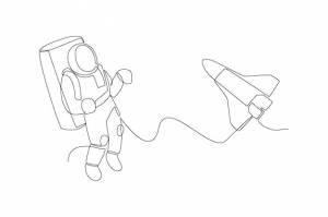 Один непрерывный линейный рисунок планет, звезд, астероидов и комет в космическом пространстве