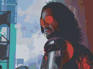 Картина по номерам на холсте Cyberpunk 2077 Джонни Сильверхенд Киану Ривз