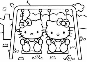 Раскраски Раскраска Мими и китти качаются на качели Китти
