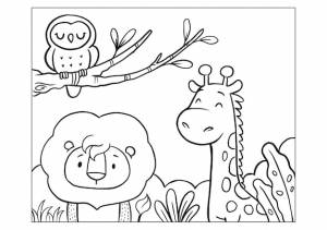 Doodles раскраски животных, лев, жираф и сова