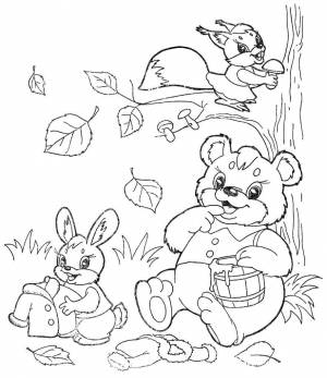 Раскраски Раскраска Животные в лесу готовятся к зиме осень, Download print coloring page